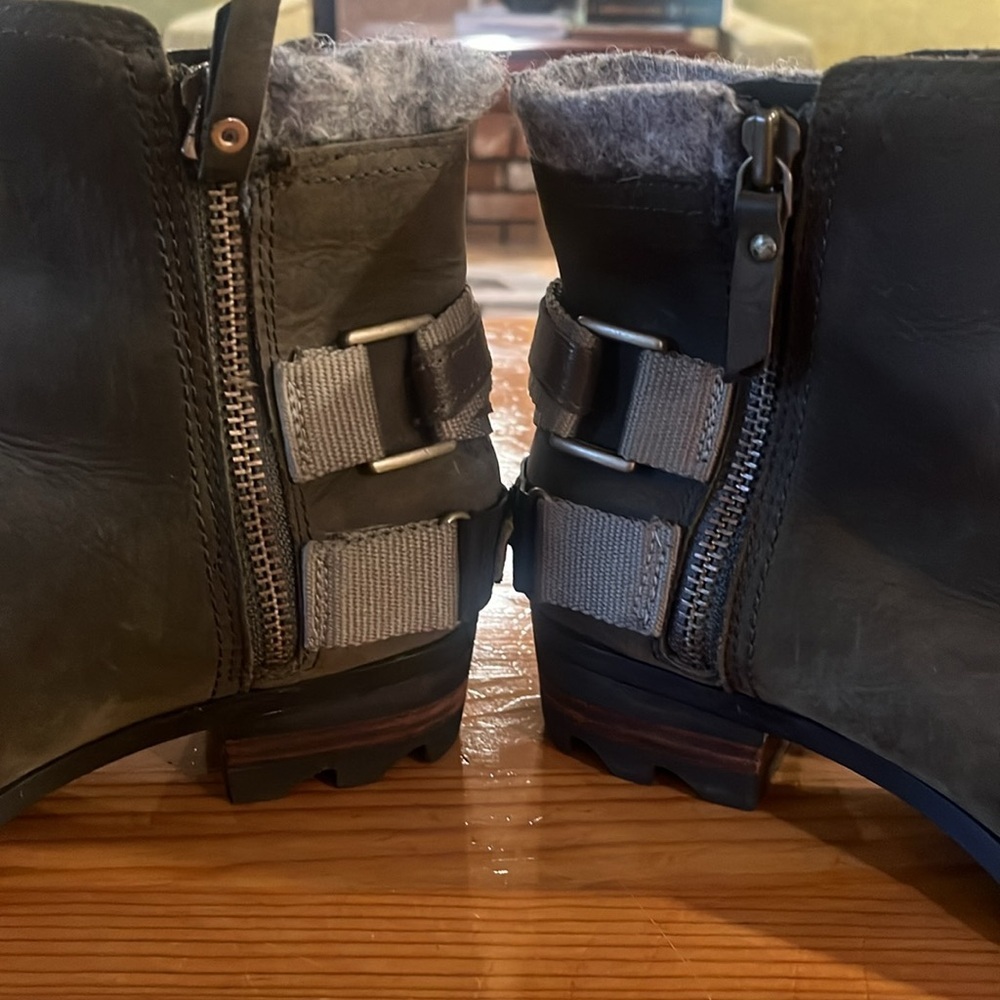 SOREL Lolla Leather Peet moss Ankle Boots Waterproof Block Heels Size 7.5 - Picture 5 of 14